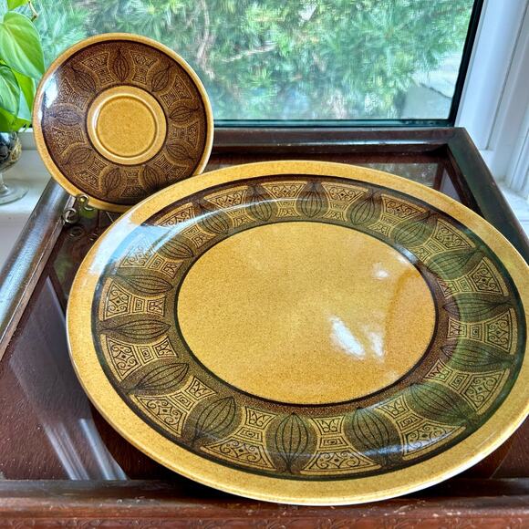 Vintage Taylor Smith & Taylor Cannes Atomic Onion Brown Plates 12" & 6” MCM - Picture 1 of 13